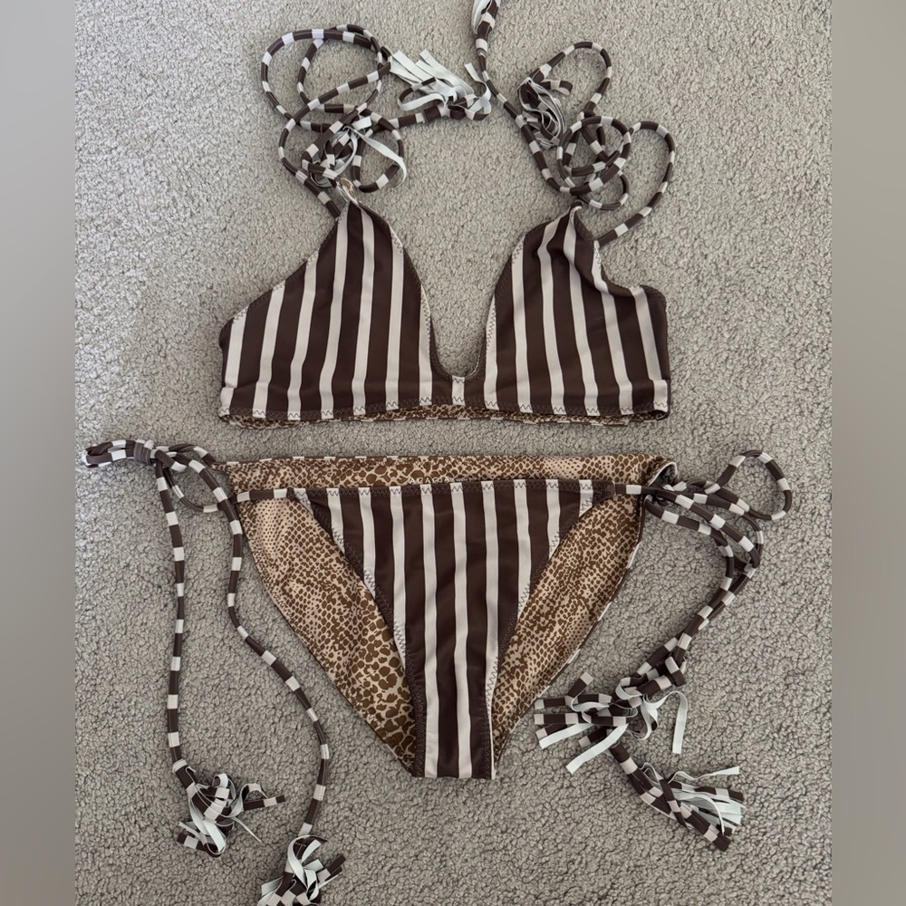Acacia Striped Brown Bikini Set